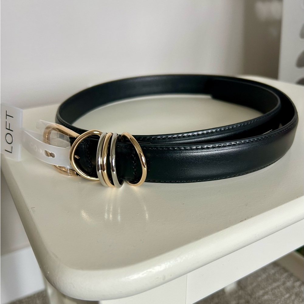 LOFT Elegant Black Belt with Gold Accents